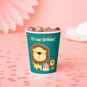 Cute Lion And Baby Cub Kids Birthday Paper Cups