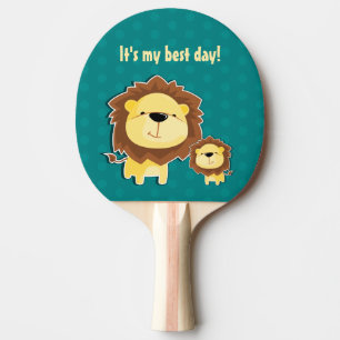 Cute Lion And Baby Cub Kids Birthday Ping Pong Paddle