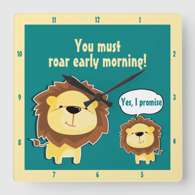 Cute Lion And Baby Cub Kids Birthday Square Wall Clock (Front)