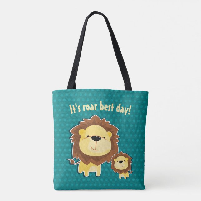 Cute Lion And Baby Cub Kids Birthday Tote Bag (Back)