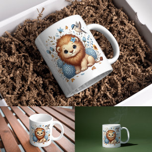 Cute Lion and Blue Flowers Gift Coffee Mug
