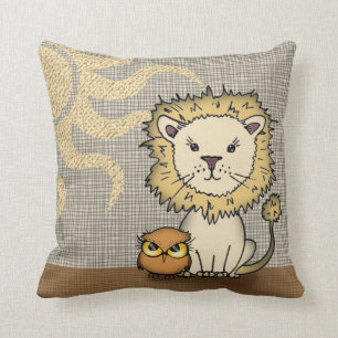 Cute Lion and Owl Throw Pillow for Boy or Girl
