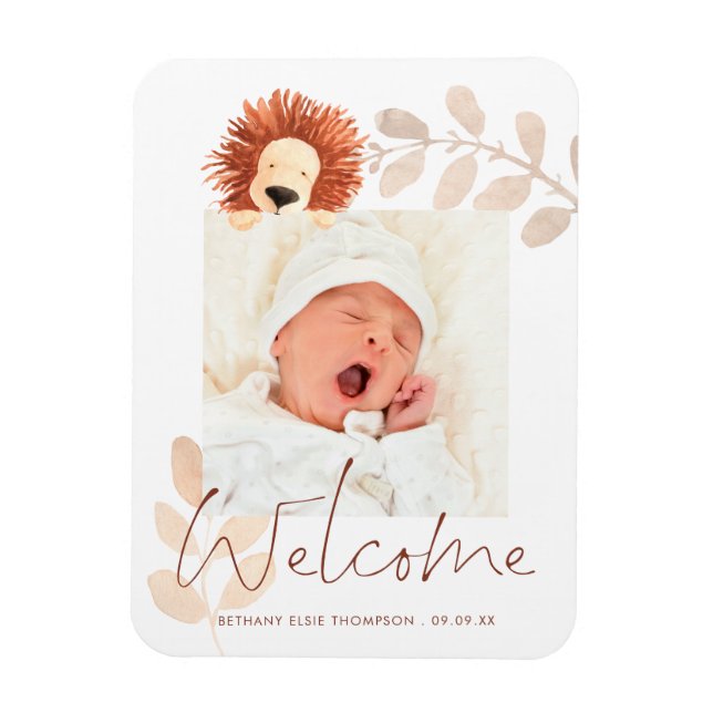 Cute Lion Baby Photo Keepsake Birth Announcement Magnet (Vertical)
