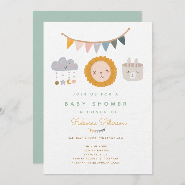 Cute Lion Baby Shower Invitation (Front/Back)