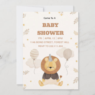 Cute Lion Baby Shower Invitation | Neutral Safari 