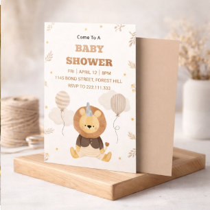 Cute Lion Baby Shower Invitation   Neutral Safari 