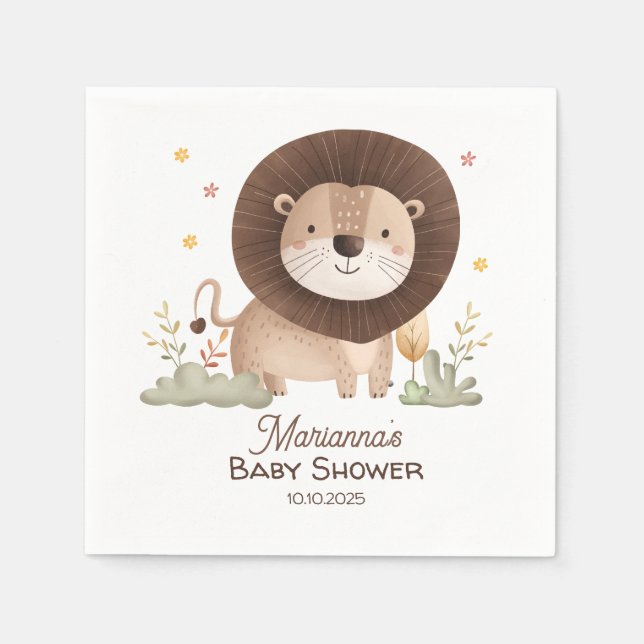 Cute Lion Baby Shower Roaring with Excitement  Napkin (Front)