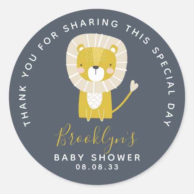 Cute Lion Baby Shower Thank You  Classic Round Sticker (Front)