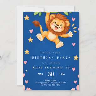 Cute Lion Birthday Invitation