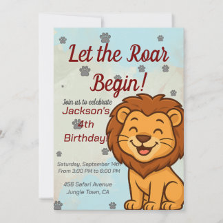 Cute Lion Birthday Party Invitation for Kids
