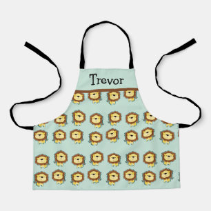 Cute lion blue pattern apron