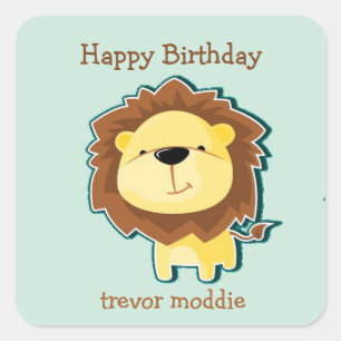 Cute lion blue pattern birthday square sticker