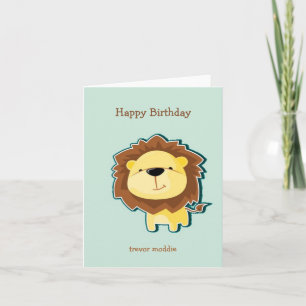 Cute lion blue pattern birthday thank you card
