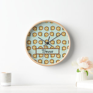 Cute lion blue pattern clock