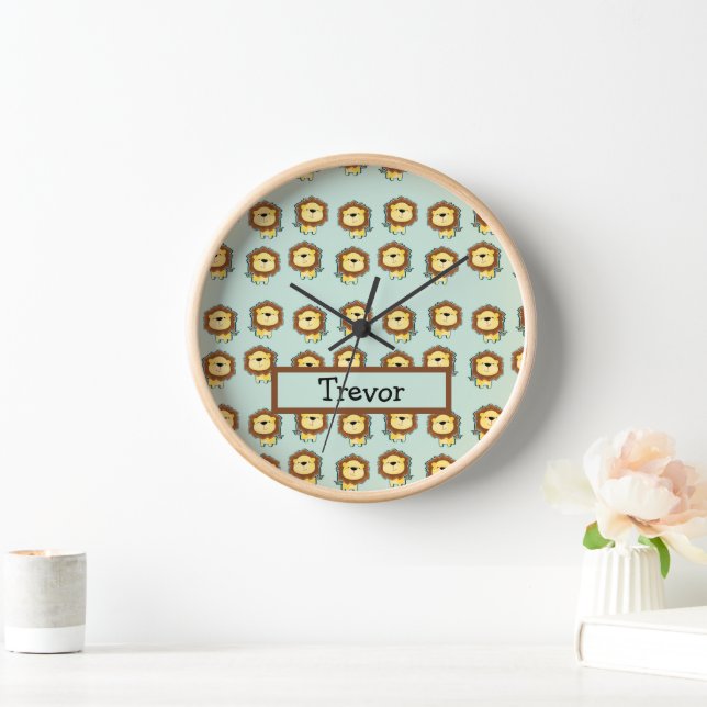 Cute lion blue pattern clock (Home)