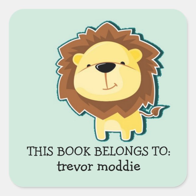 Cute lion blue pattern square sticker (Front)