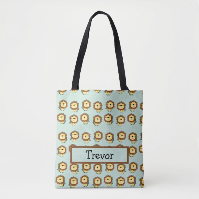 Cute lion blue pattern tote bag (Front)