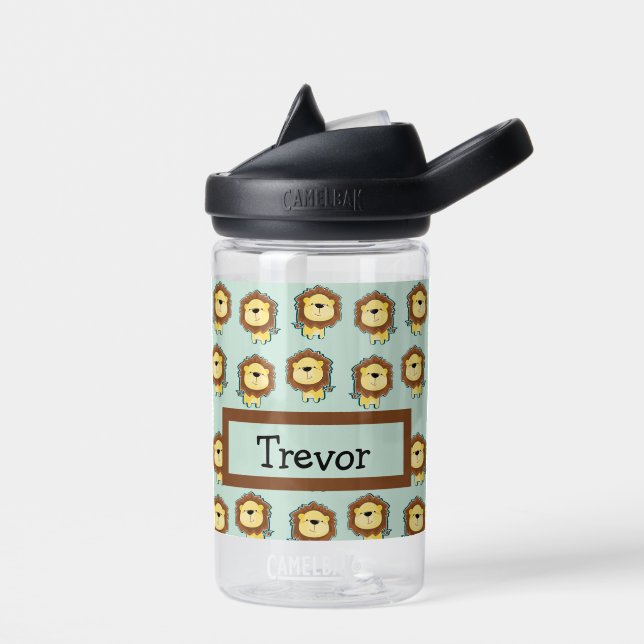 Cute lion blue pattern water bottle (Left)