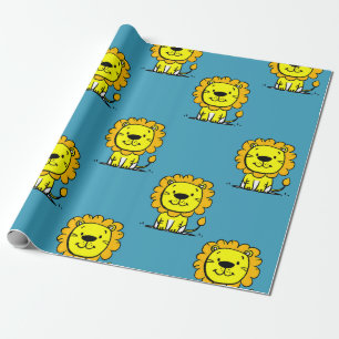 Cute Lion Blue Wrapping Paper