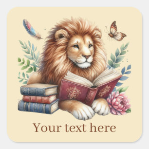 Cute lion book lovers add text square sticker