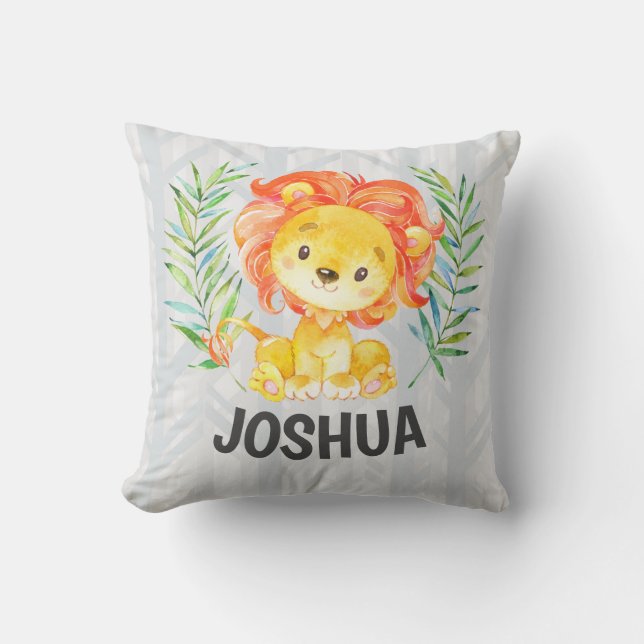 Cute Lion Boy Personalised Nursery King Jungle Cushion (Front)