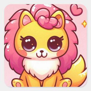 Cute lion cartoon square sticker