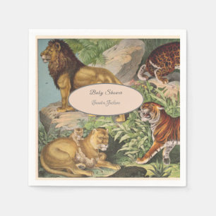 Cute Lion Cat jungle Dusty Blue Boyl Baby Shower Napkin
