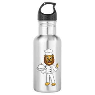 Cute lion chef cartoon illustration  532 ml water bottle