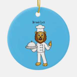 Cute lion chef cartoon illustration ceramic tree decoration
