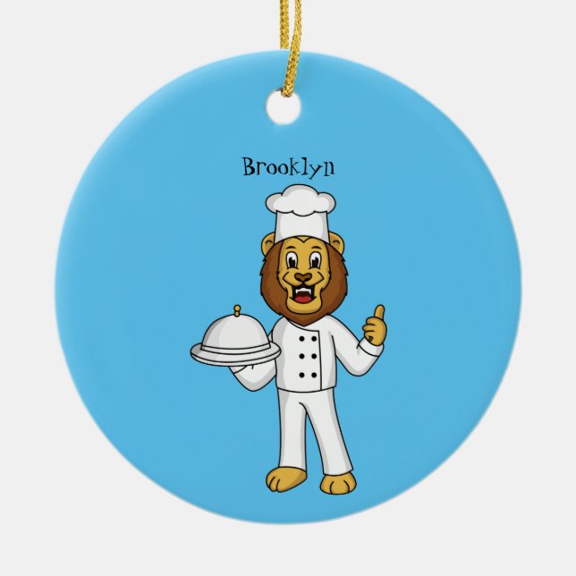 Cute lion chef cartoon illustration ceramic tree decoration (Front)