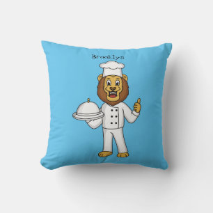 Cute lion chef cartoon illustration cushion