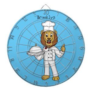 Cute lion chef cartoon illustration dartboard