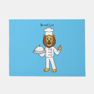 Cute lion chef cartoon illustration doormat