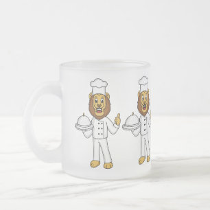 Cute lion chef cartoon illustration frosted glass coffee mug