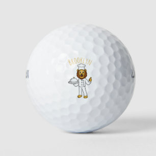 Cute lion chef cartoon illustration golf balls