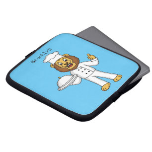 Cute lion chef cartoon illustration  laptop sleeve