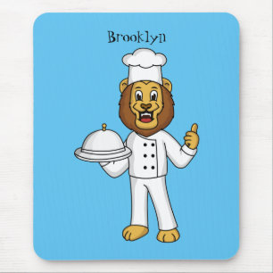 Cute lion chef cartoon illustration mouse mat