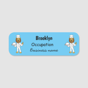 Cute lion chef cartoon illustration name tag