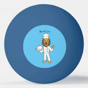 Cute lion chef cartoon illustration ping pong ball