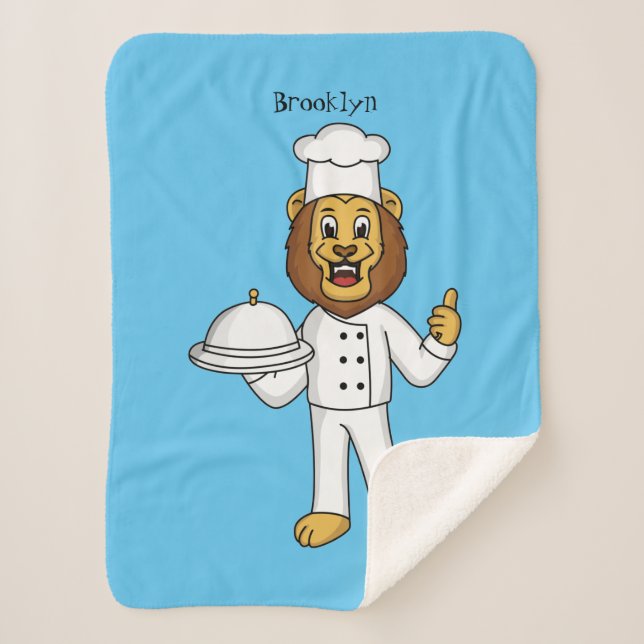 Cute lion chef cartoon illustration sherpa blanket (Front)