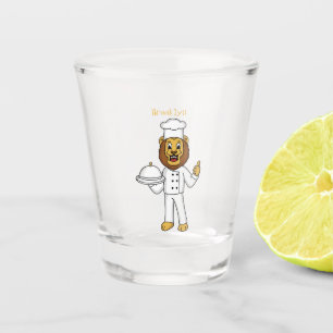 Cute lion chef cartoon illustration  shot glass