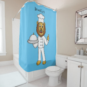 Cute lion chef cartoon illustration  shower curtain