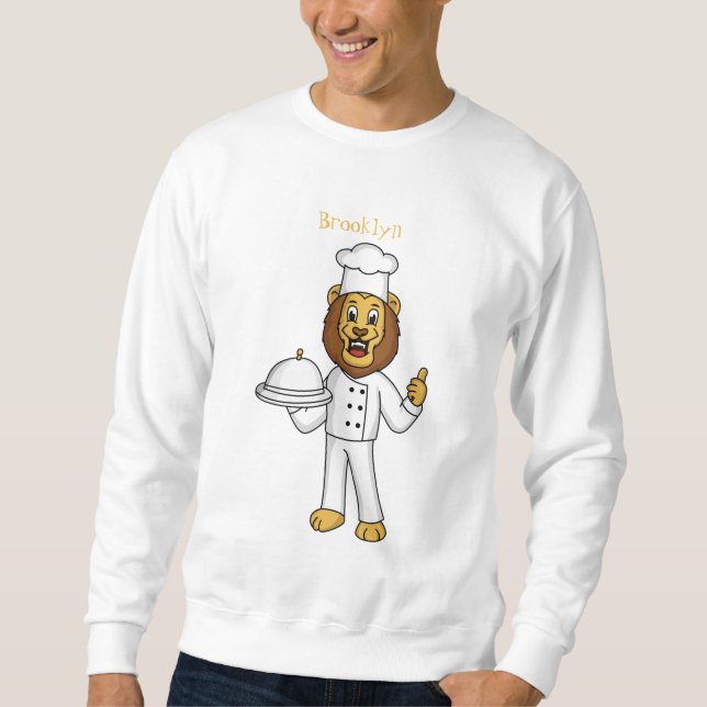 Cute lion chef cartoon illustration sweatshirt (Front)