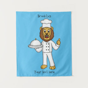 Cute lion chef cartoon illustration tapestry