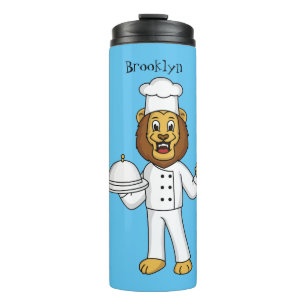 Cute lion chef cartoon illustration  thermal tumbler