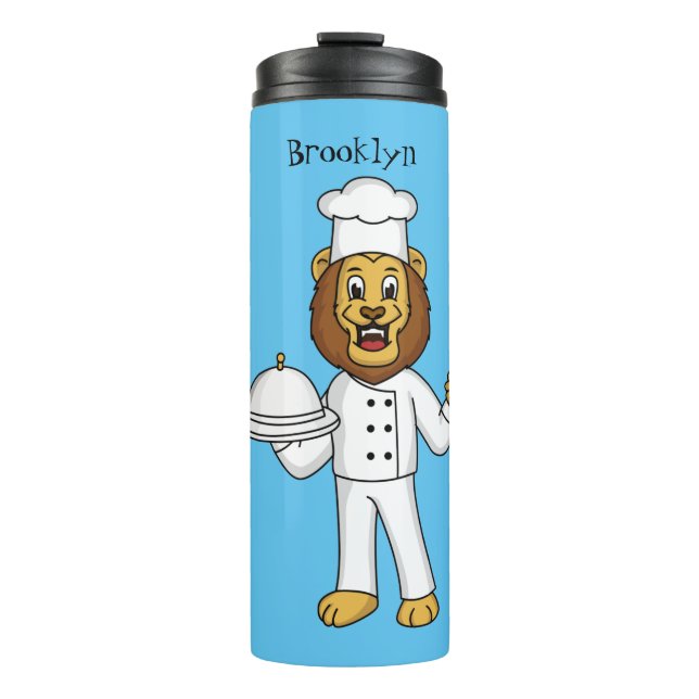 Cute lion chef cartoon illustration  thermal tumbler (Front)