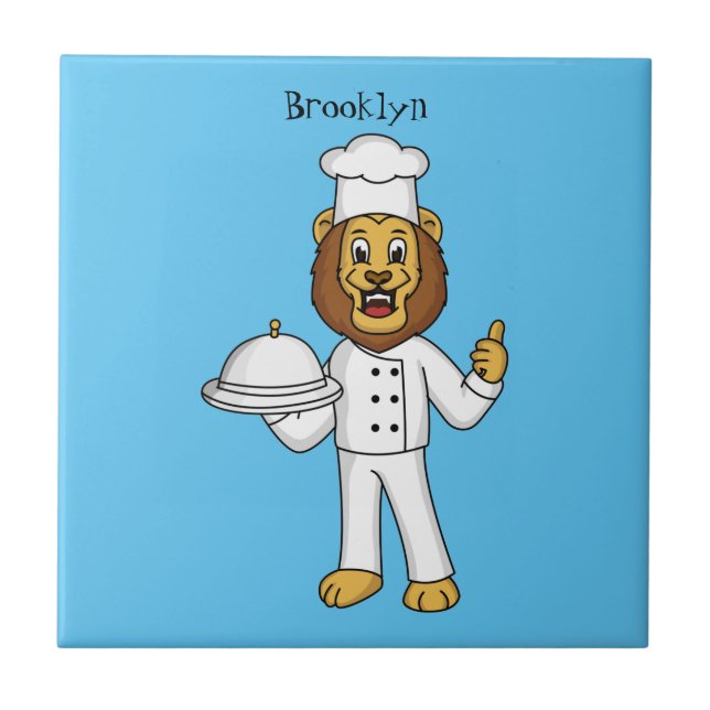 Cute lion chef cartoon illustration tile (Front)