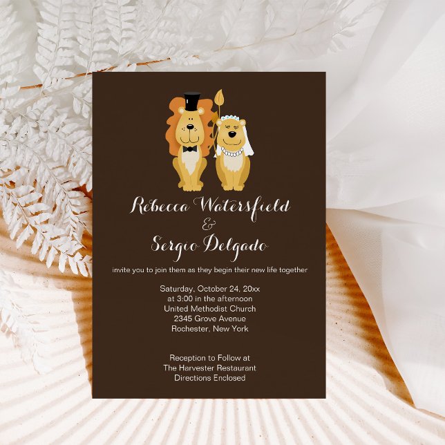 Cute Lion Couple Casual Wedding Invitation (Creator Uploaded)