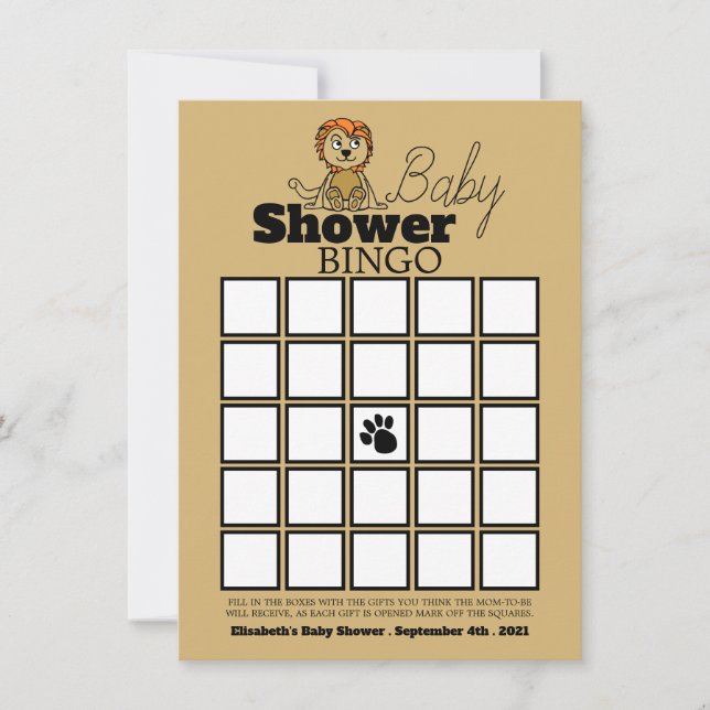Cute Lion Cub, Baby Shower Bingo (Front)