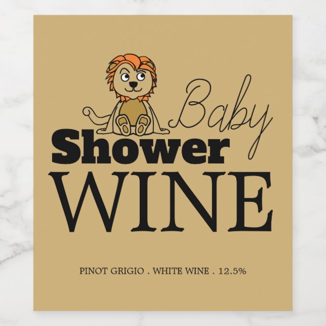 Cute Lion Cub, Baby Shower Wine Label (Single Label)